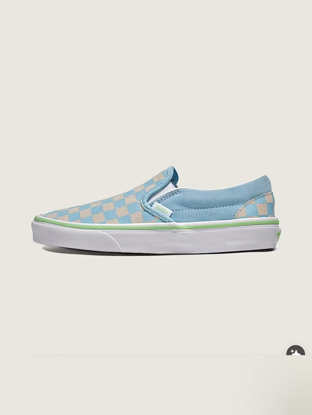NEW Vans Classic Slip-On Crystal Blue Checkerboard Lime Green Suede M 8.5 W 10
